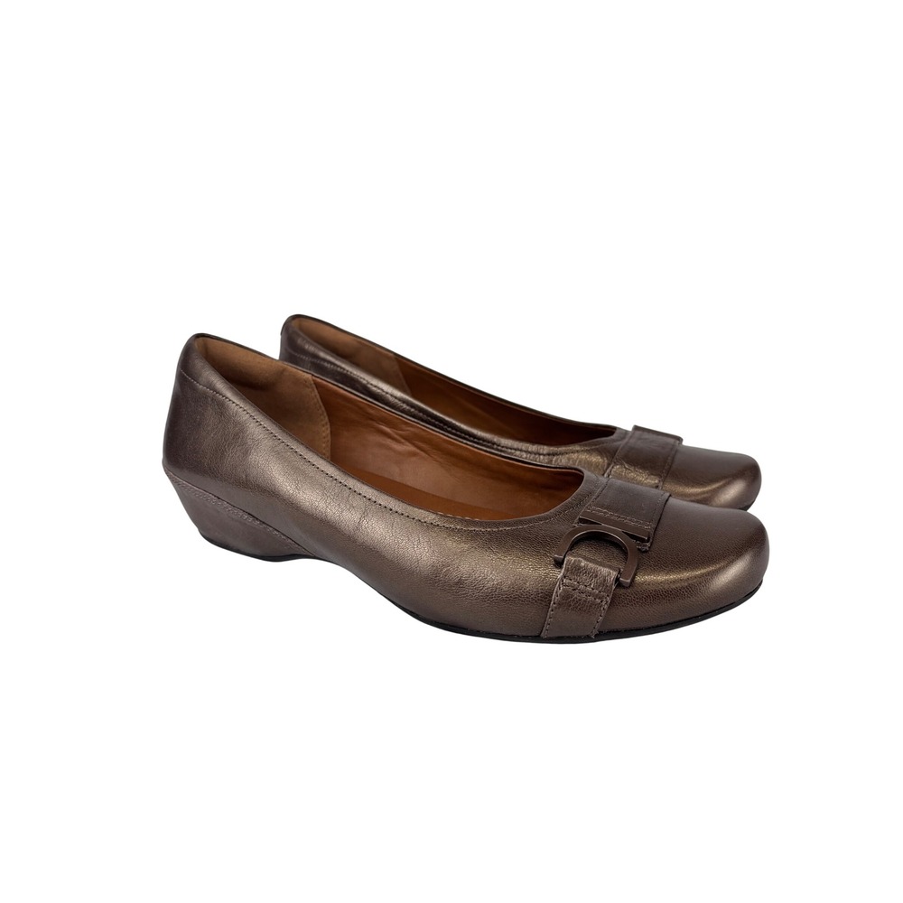 Clarks Artisan Women Metallic Leather Wedge Pumps 9M Comfort Professional Office